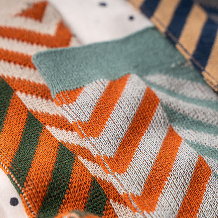 Chaussettes mi-mollet classiques en coton à rayures et blocs de couleurs