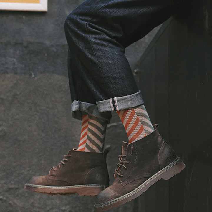 Chaussettes mi-mollet classiques en coton à rayures et blocs de couleurs