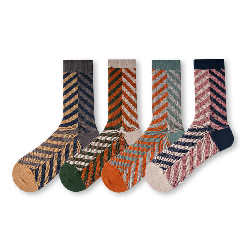 Chaussettes mi-mollet classiques en coton à rayures et blocs de couleurs