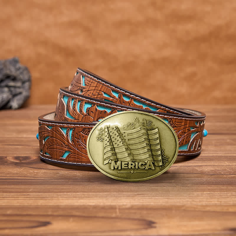 Ceinture en cuir avec boucle créative pour porte-bière et drapeau Merica Pride pour homme