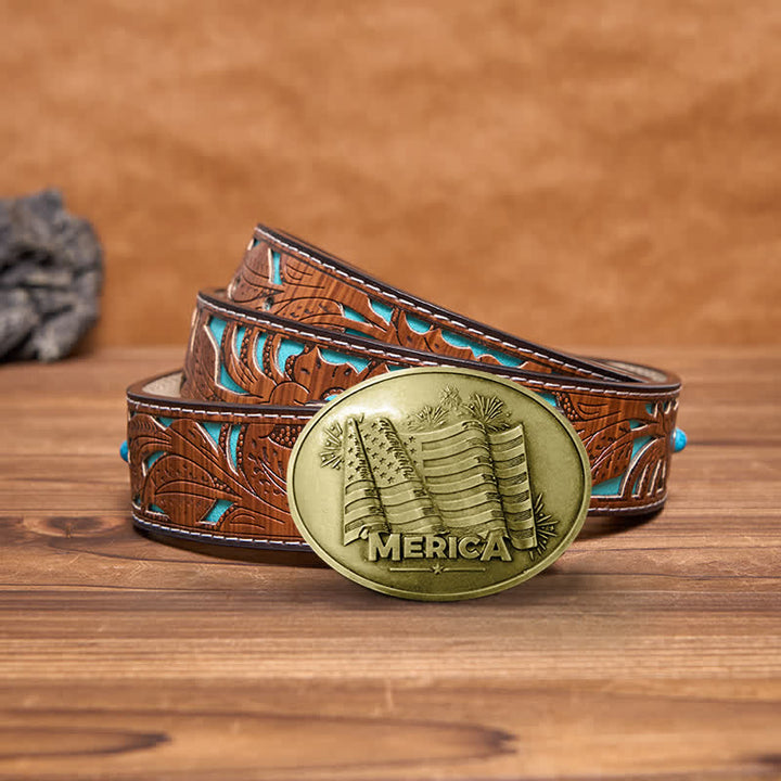 Ceinture en cuir avec boucle créative pour porte-bière et drapeau Merica Pride pour homme