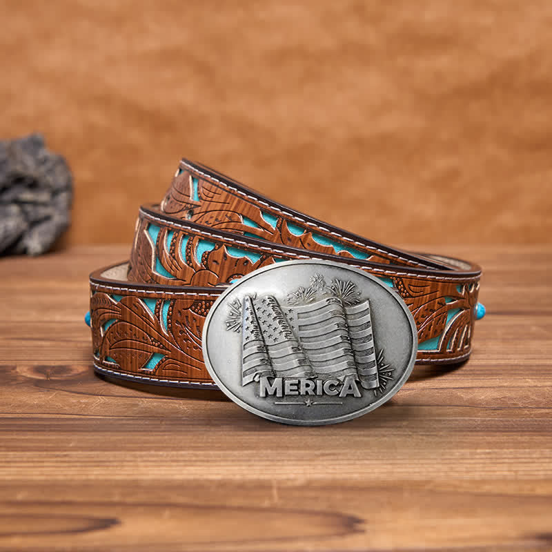 Ceinture en cuir avec boucle créative pour porte-bière et drapeau Merica Pride pour homme