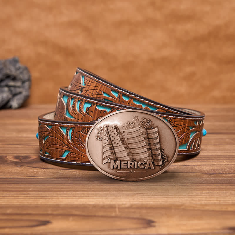 Ceinture en cuir avec boucle créative pour porte-bière et drapeau Merica Pride pour homme