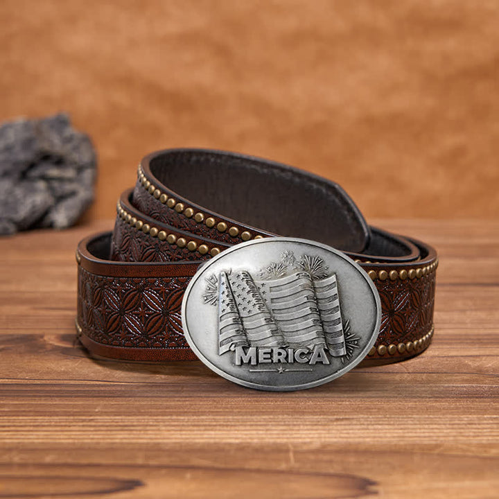 Ceinture en cuir avec boucle créative pour porte-bière et drapeau Merica Pride pour homme