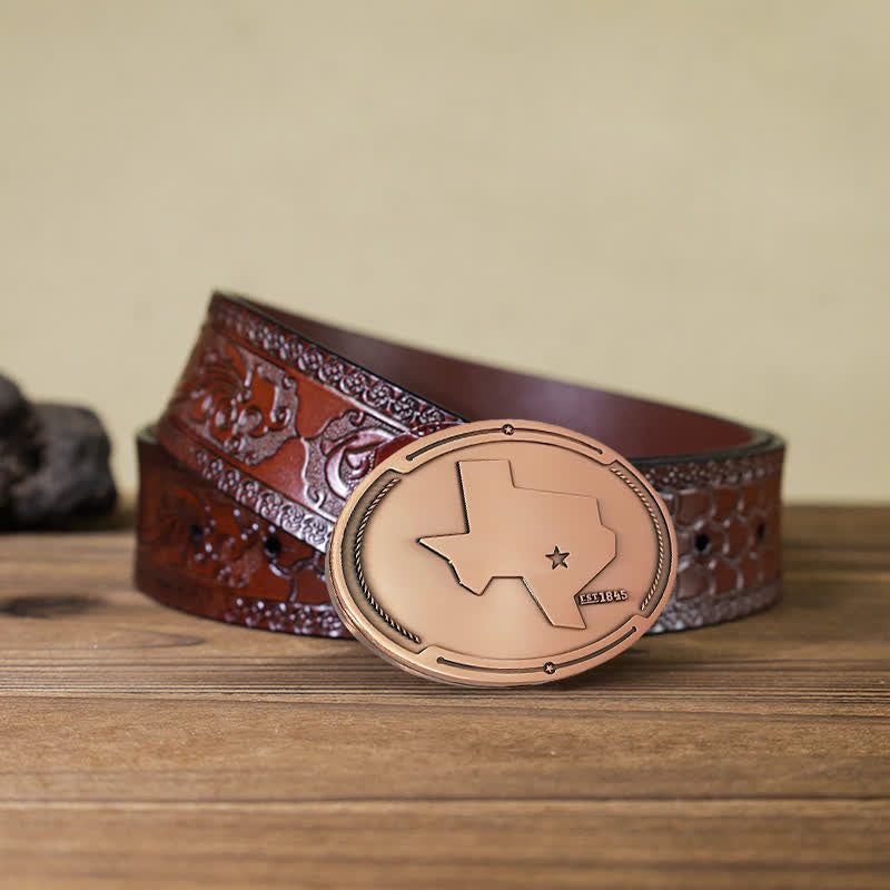 Ceinture en cuir avec boucle pour porte-bière créative pour homme avec carte de l'état du Texas