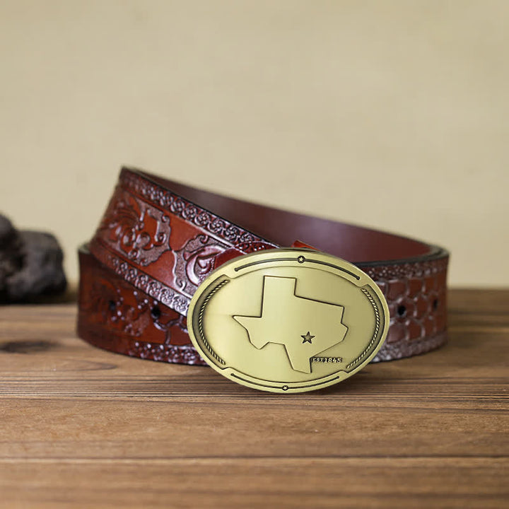 Ceinture en cuir avec boucle pour porte-bière créative pour homme avec carte de l'état du Texas
