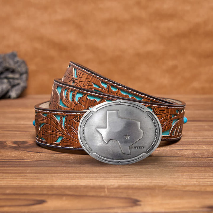 Ceinture en cuir avec boucle pour porte-bière créative pour homme avec carte de l'état du Texas