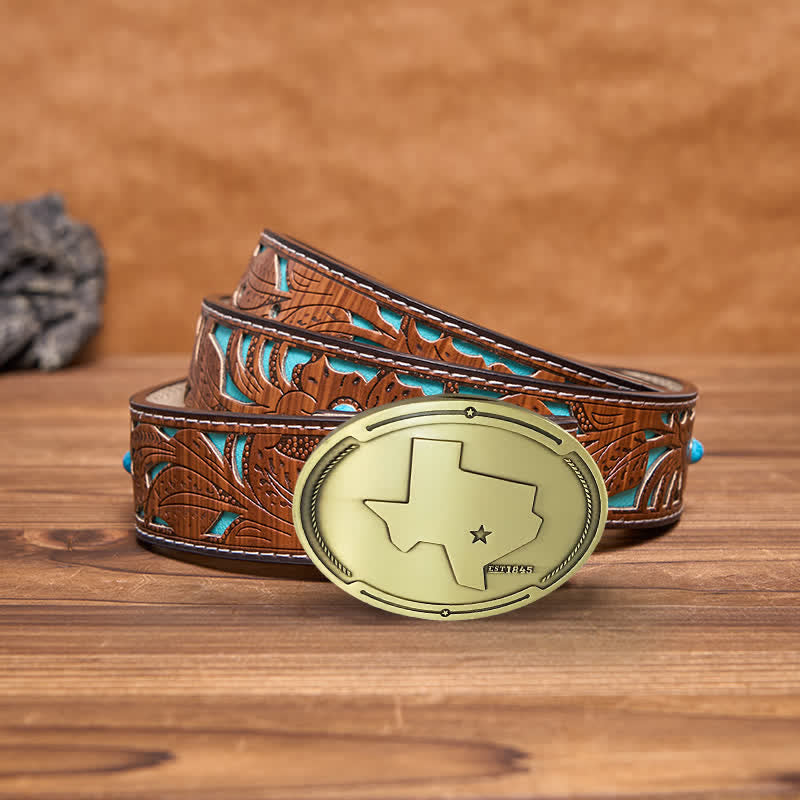 Ceinture en cuir avec boucle pour porte-bière créative pour homme avec carte de l'état du Texas