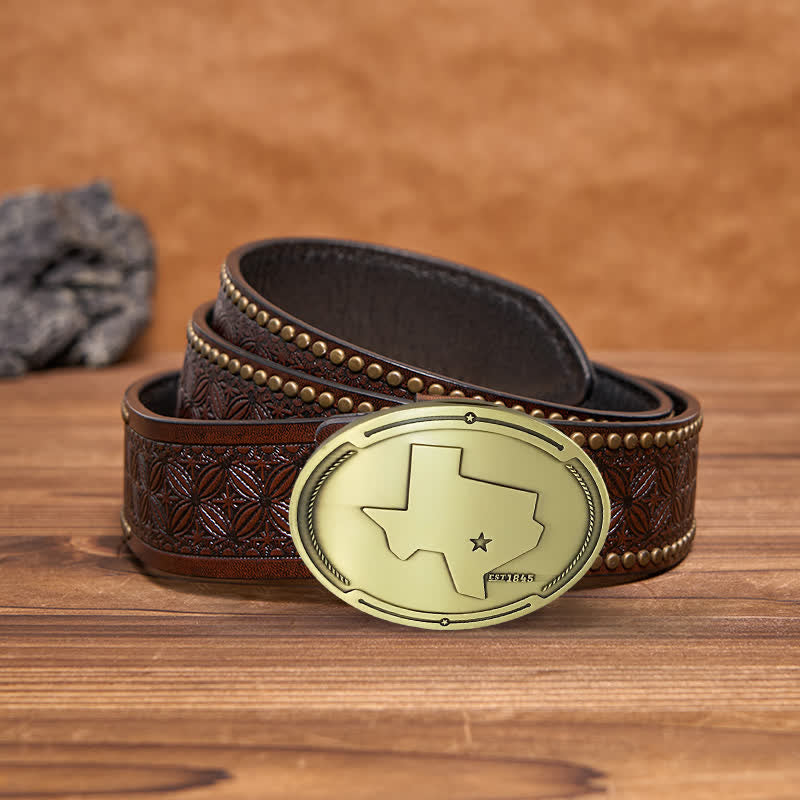 Ceinture en cuir avec boucle pour porte-bière créative pour homme avec carte de l'état du Texas