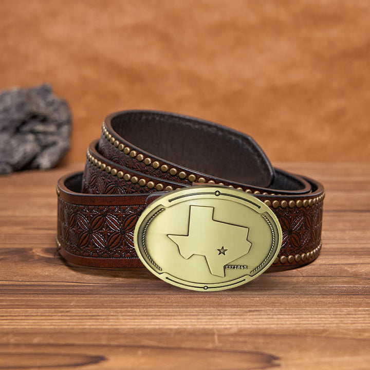 Ceinture en cuir avec boucle pour porte-bière créative pour homme avec carte de l'état du Texas