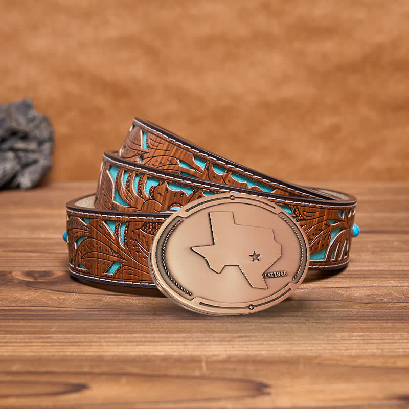 Ceinture en cuir avec boucle pour porte-bière créative pour homme avec carte de l'état du Texas