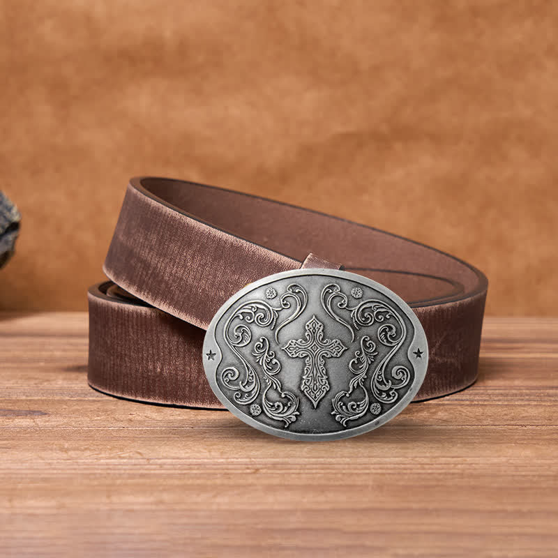 Ceinture en cuir avec boucle porte-bière créative pour homme avec sculpture en croix