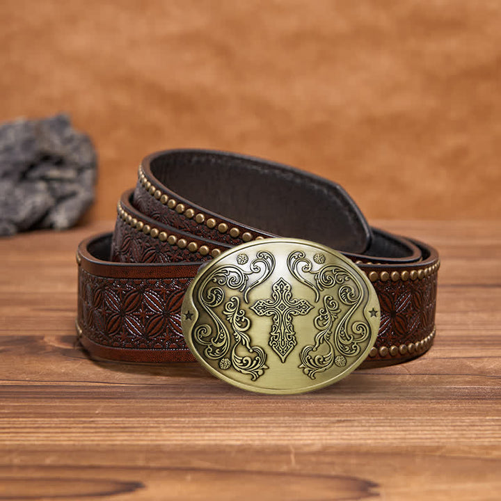 Ceinture en cuir avec boucle porte-bière créative pour homme avec sculpture en croix