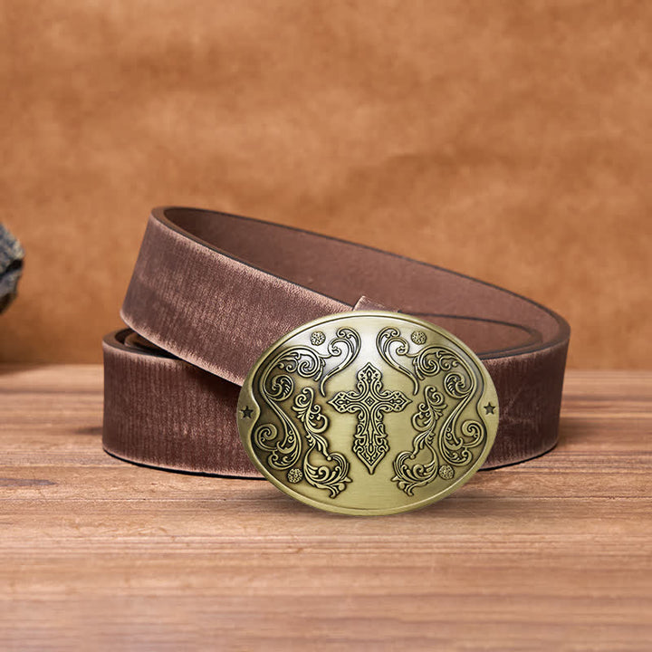 Ceinture en cuir avec boucle porte-bière créative pour homme avec sculpture en croix