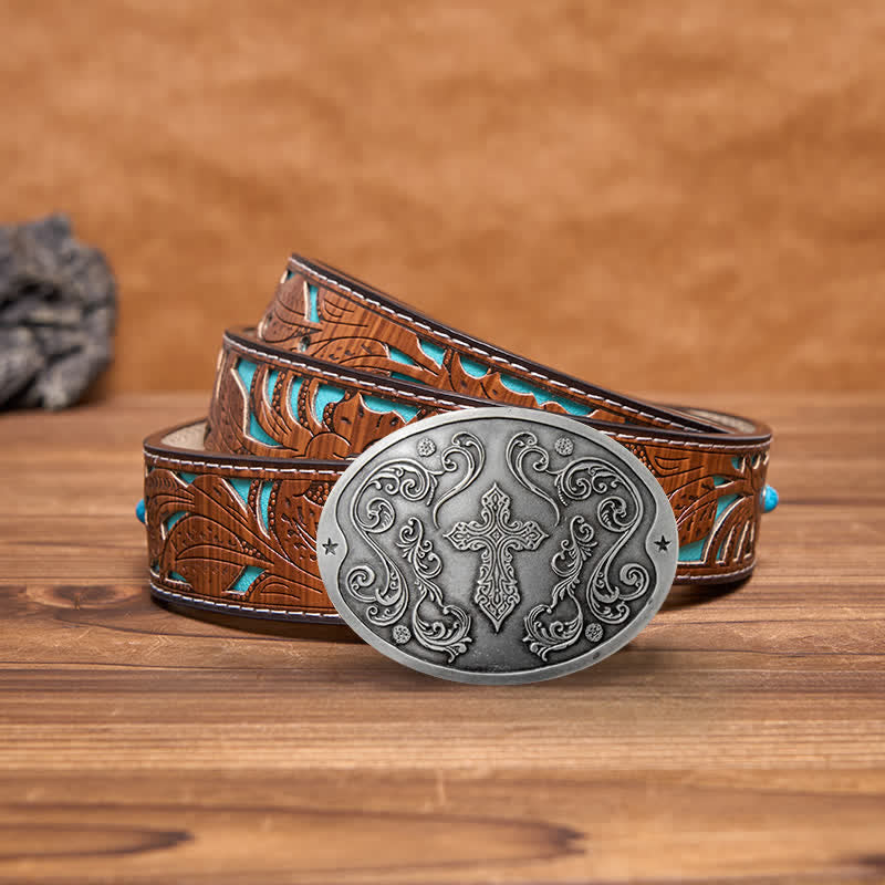 Ceinture en cuir avec boucle porte-bière créative pour homme avec sculpture en croix