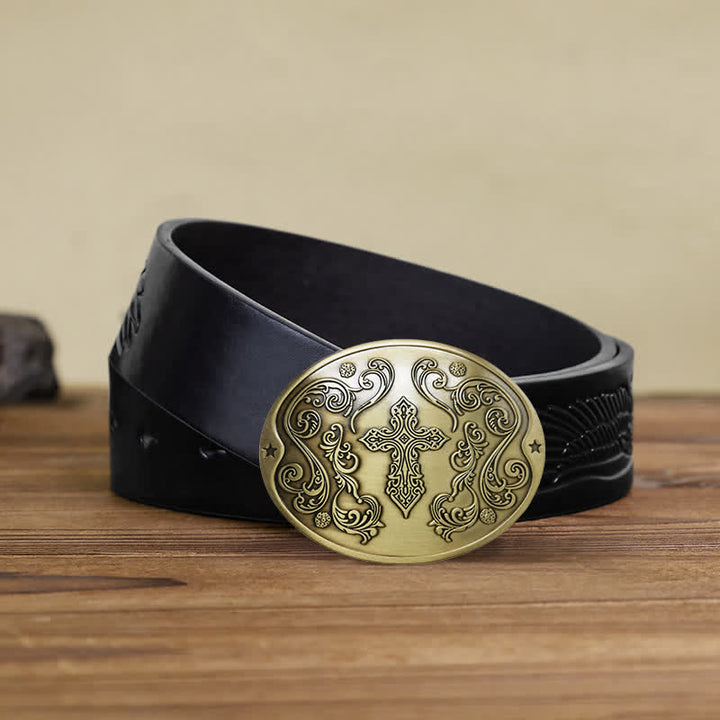 Ceinture en cuir avec boucle porte-bière créative pour homme avec sculpture en croix