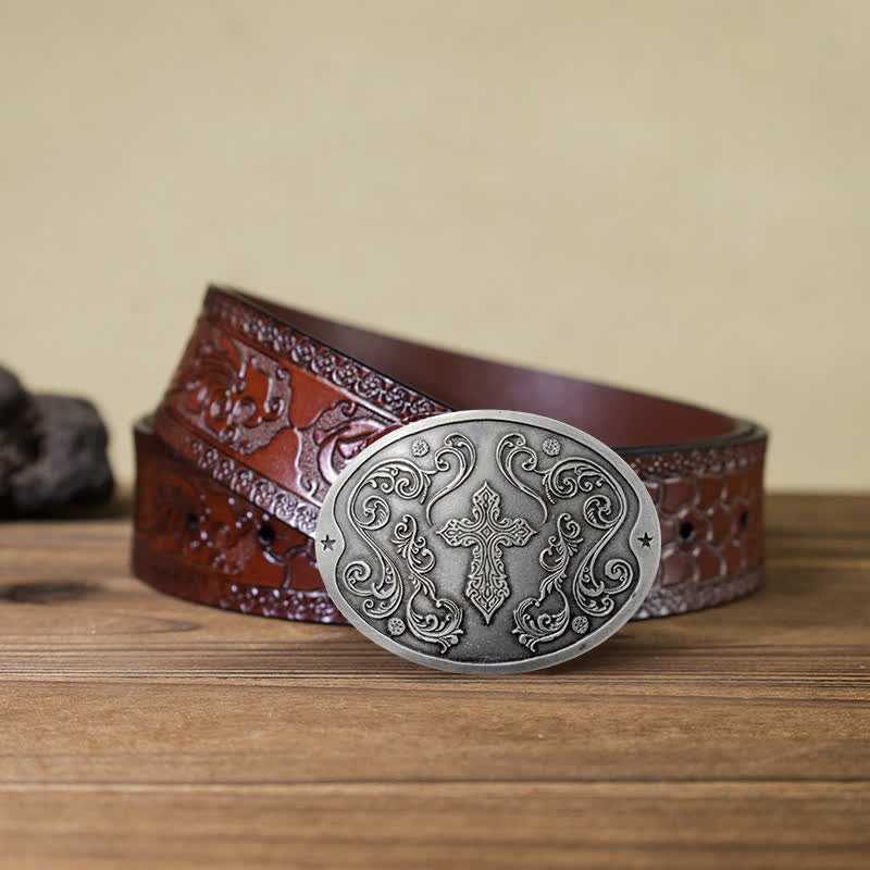 Ceinture en cuir avec boucle porte-bière créative pour homme avec sculpture en croix