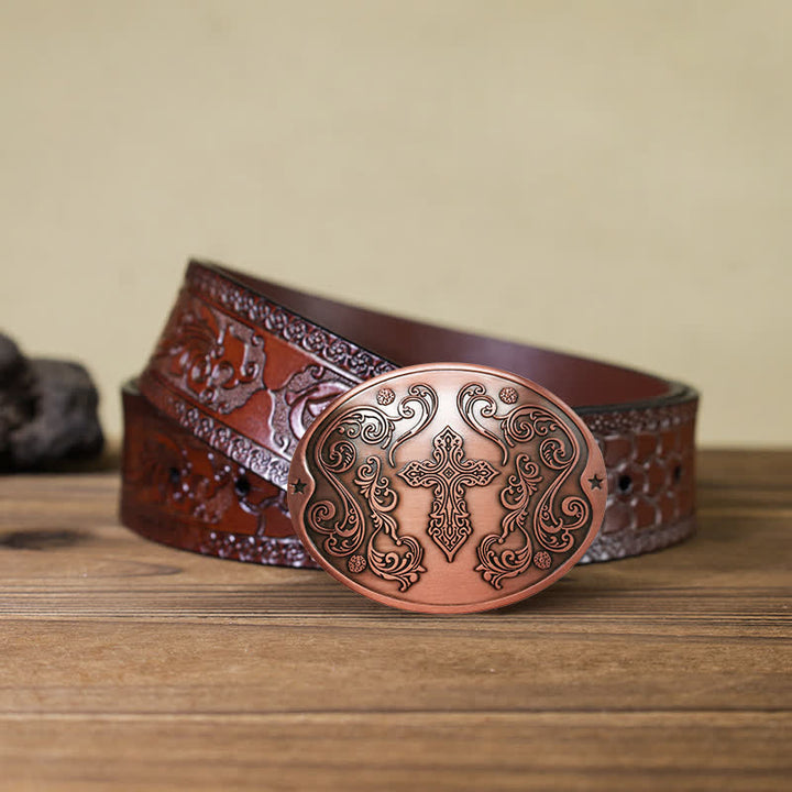 Ceinture en cuir avec boucle porte-bière créative pour homme avec sculpture en croix