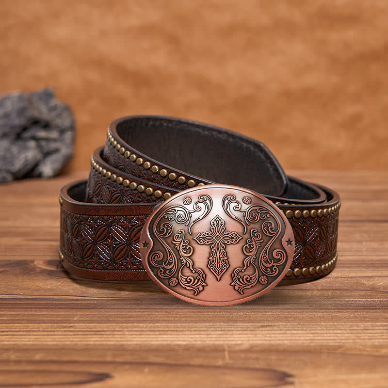 Ceinture en cuir avec boucle porte-bière créative pour homme avec sculpture en croix