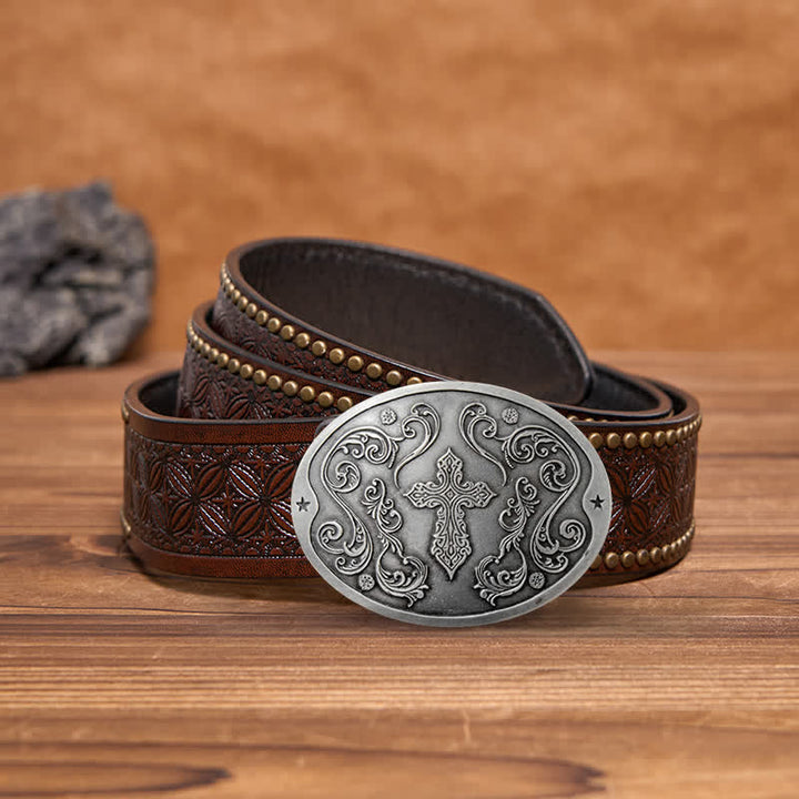 Ceinture en cuir avec boucle porte-bière créative pour homme avec sculpture en croix