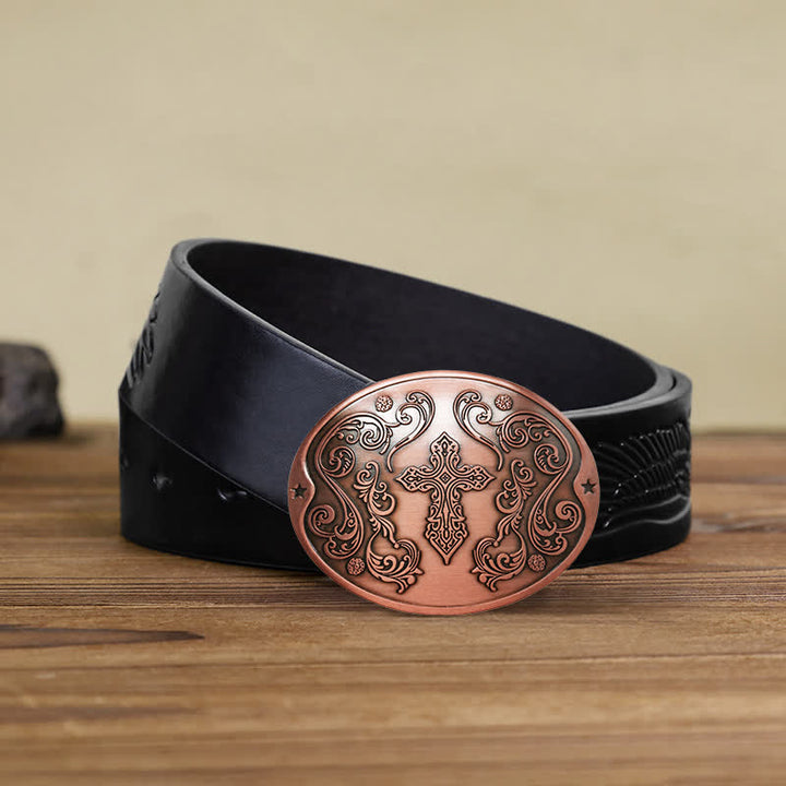 Ceinture en cuir avec boucle porte-bière créative pour homme avec sculpture en croix