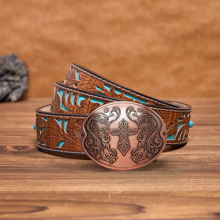Ceinture en cuir avec boucle porte-bière créative pour homme avec sculpture en croix