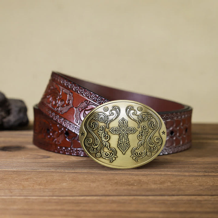 Ceinture en cuir avec boucle porte-bière créative pour homme avec sculpture en croix