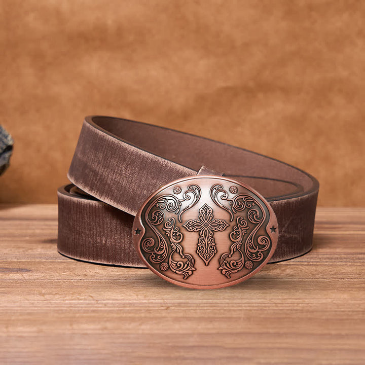 Ceinture en cuir avec boucle porte-bière créative pour homme avec sculpture en croix