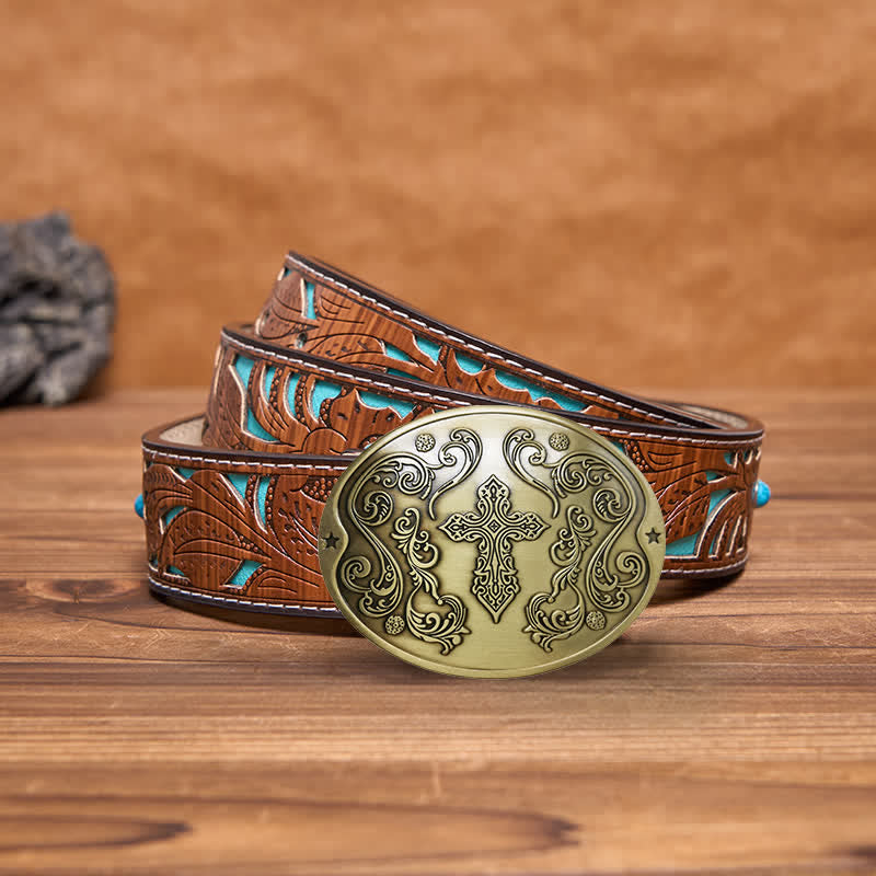 Ceinture en cuir avec boucle porte-bière créative pour homme avec sculpture en croix