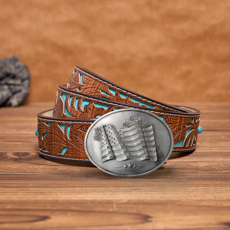 Ceinture en cuir à boucle créative pour porte-bière avec drapeau américain pour homme