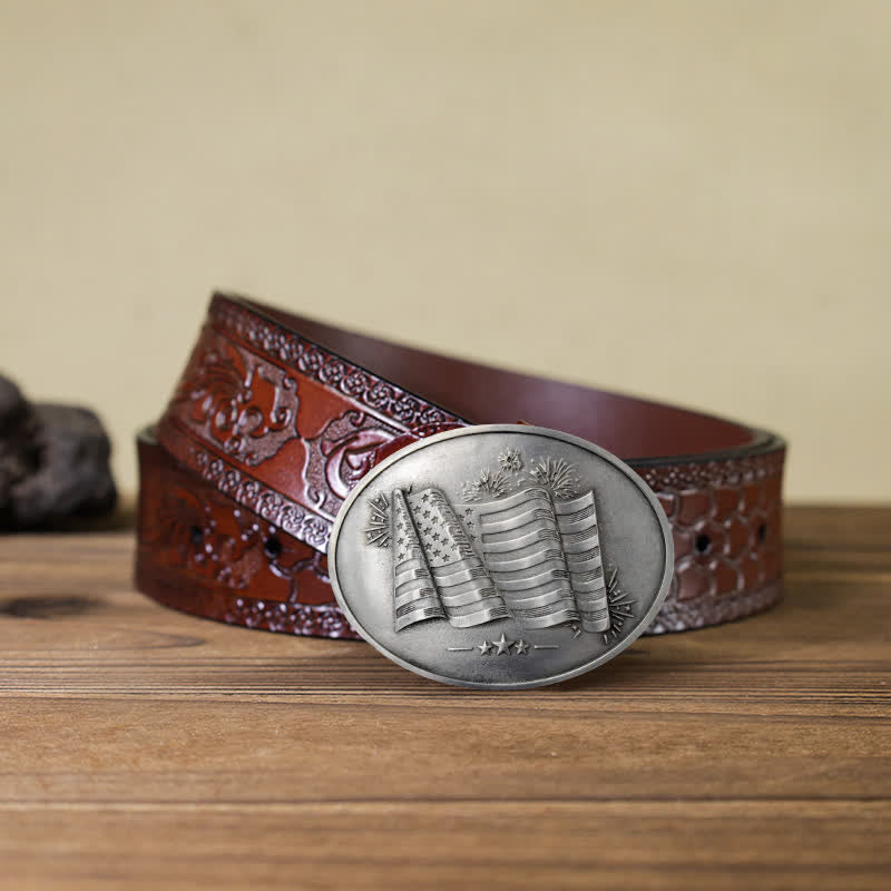 Ceinture en cuir à boucle créative pour porte-bière avec drapeau américain pour homme