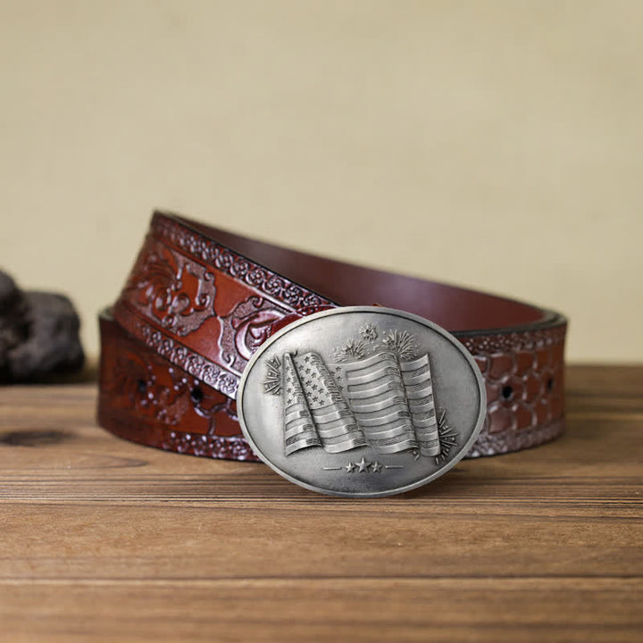 Ceinture en cuir à boucle créative pour porte-bière avec drapeau américain pour homme