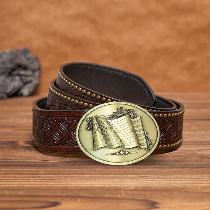 Ceinture en cuir à boucle créative pour porte-bière avec drapeau américain pour homme