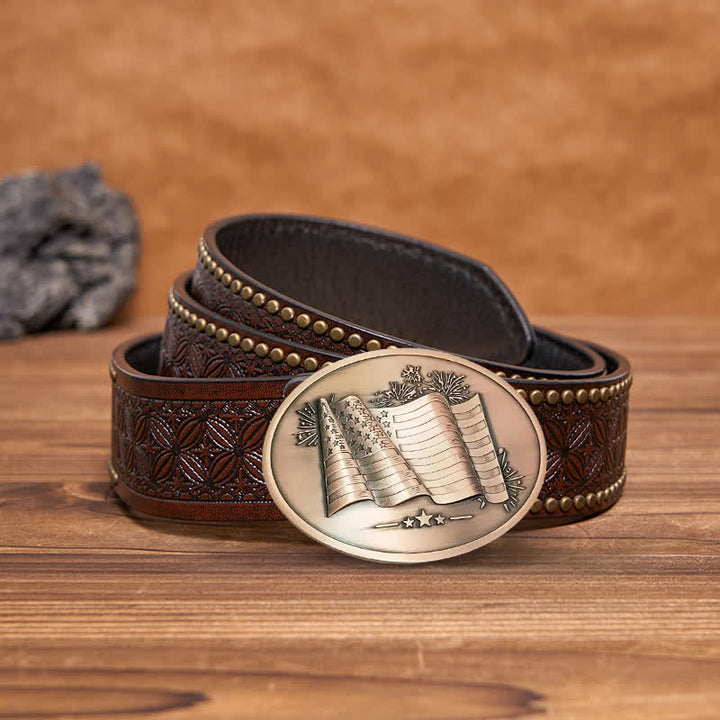 Ceinture en cuir à boucle créative pour porte-bière avec drapeau américain pour homme