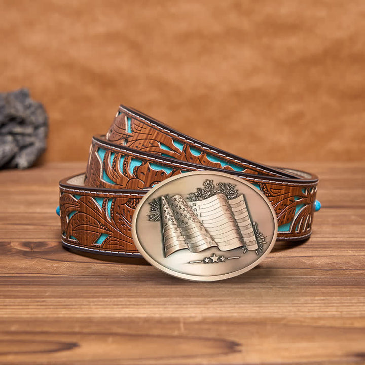 Ceinture en cuir à boucle créative pour porte-bière avec drapeau américain pour homme