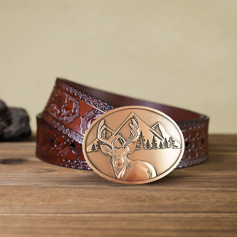 Ceinture en cuir avec boucle porte-bière créative en forme de cerf sculpté pour homme