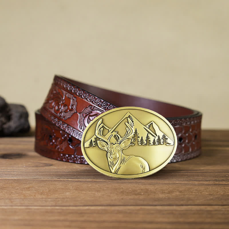 Ceinture en cuir avec boucle porte-bière créative en forme de cerf sculpté pour homme