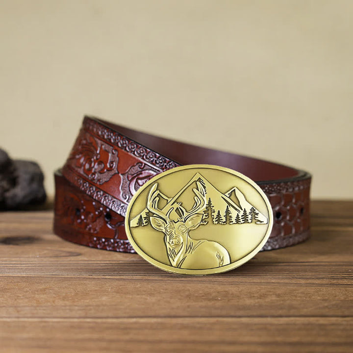 Ceinture en cuir avec boucle porte-bière créative en forme de cerf sculpté pour homme