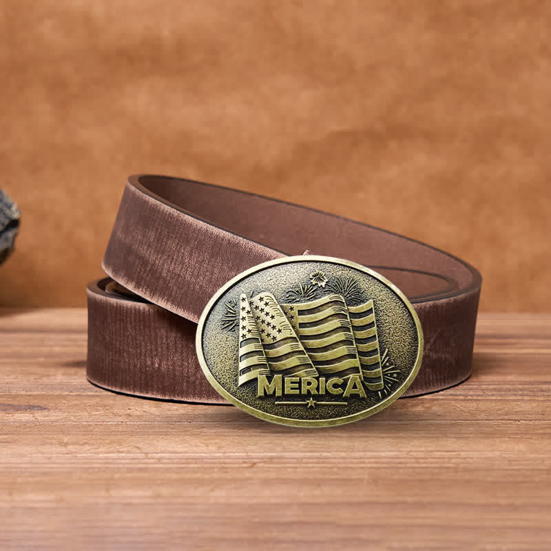 Ceinture en cuir à boucle style Texas avec drapeau amérindien pour homme