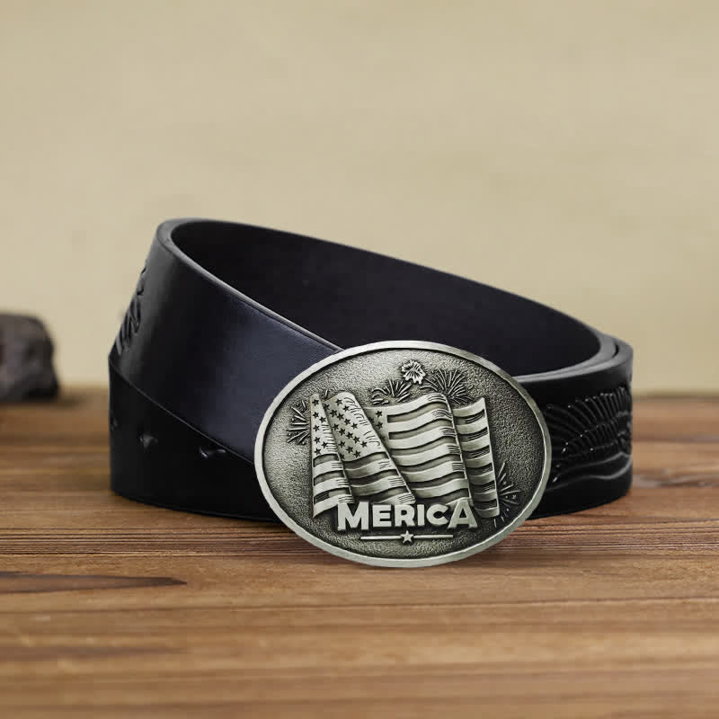 Ceinture en cuir à boucle style Texas avec drapeau amérindien pour homme