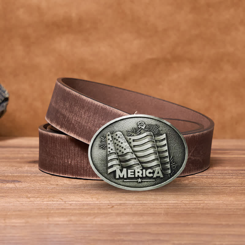 Ceinture en cuir à boucle style Texas avec drapeau amérindien pour homme