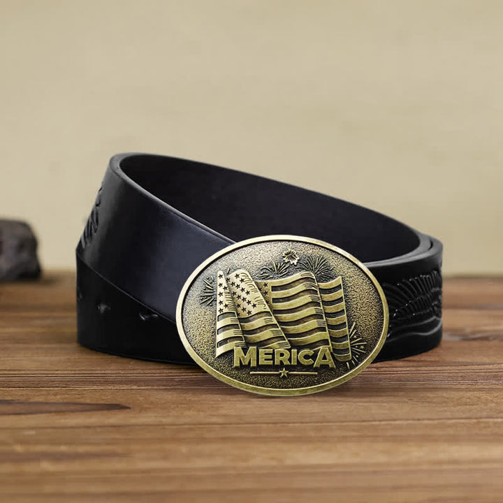 Ceinture en cuir à boucle style Texas avec drapeau amérindien pour homme