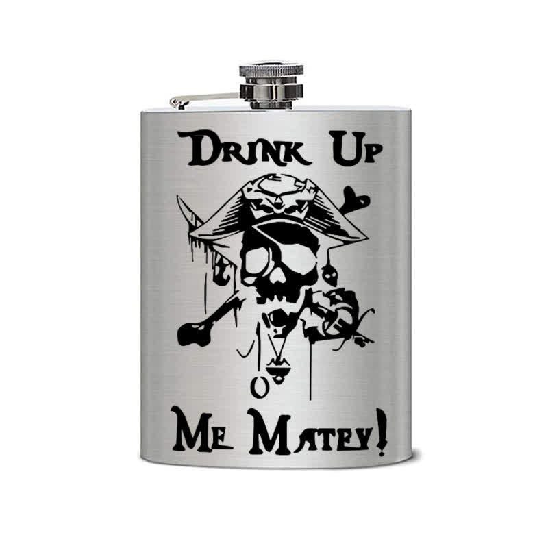 Flacon portable en acier inoxydable à motif laser de crâne de pirate de 2 à 10 oz