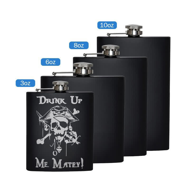 Flacon portable en acier inoxydable à motif laser de crâne de pirate de 2 à 10 oz