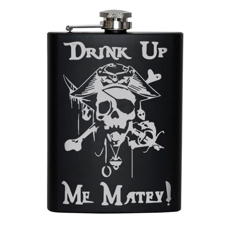 Flacon portable en acier inoxydable à motif laser de crâne de pirate de 2 à 10 oz