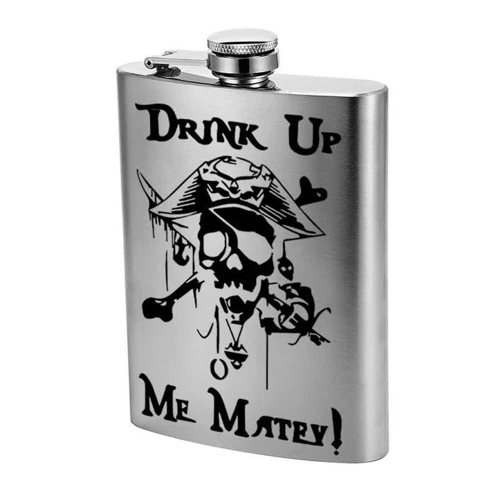 Flacon portable en acier inoxydable à motif laser de crâne de pirate de 2 à 10 oz