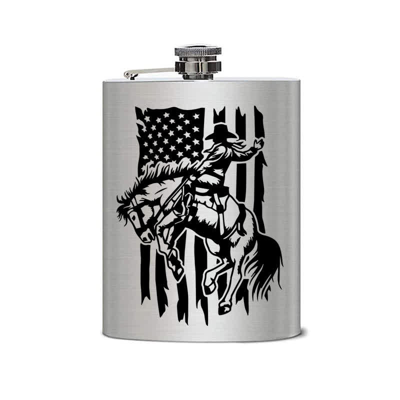 Flacon portable en acier inoxydable avec motif laser de cheval d'équitation de 2 à 10 oz