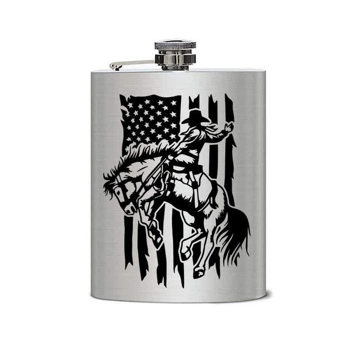 Flacon portable en acier inoxydable avec motif laser de cheval d'équitation de 2 à 10 oz
