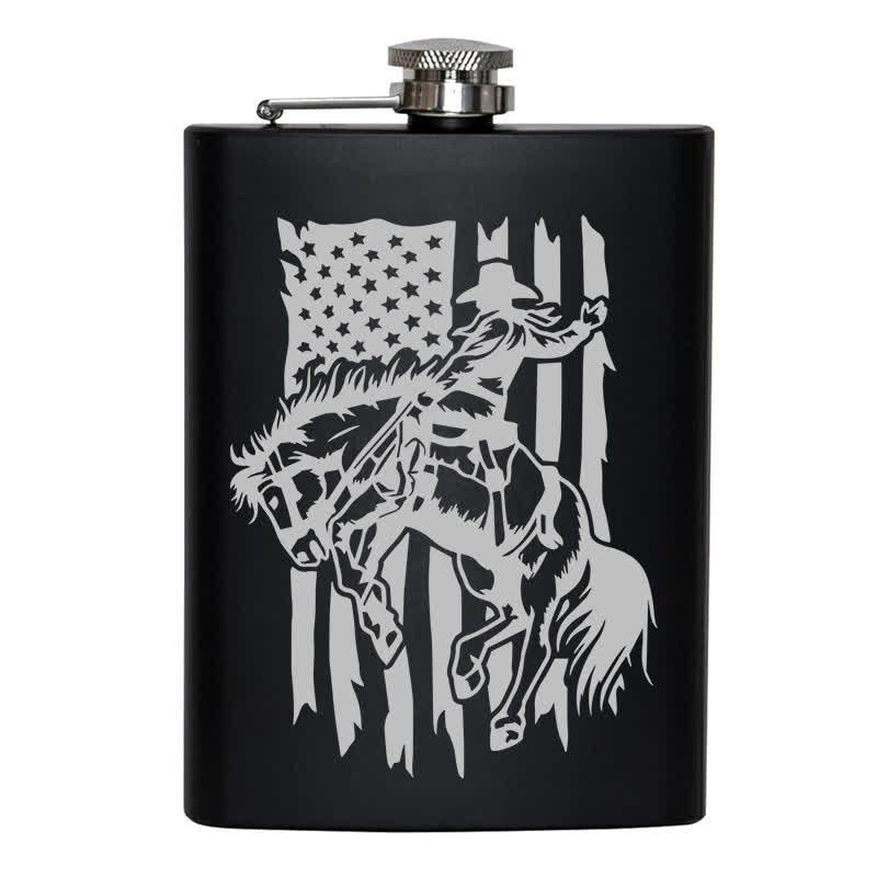 Flacon portable en acier inoxydable avec motif laser de cheval d'équitation de 2 à 10 oz