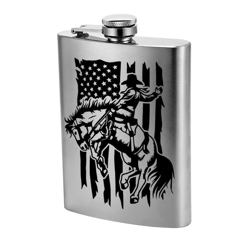Flacon portable en acier inoxydable avec motif laser de cheval d'équitation de 2 à 10 oz